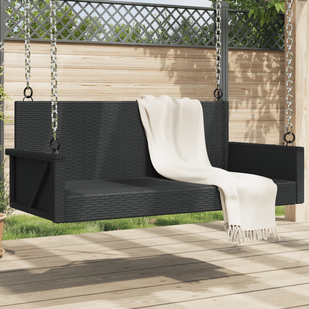 foto del prodotto panchina a dondolo nera 119x56x48 cm in polyrattan