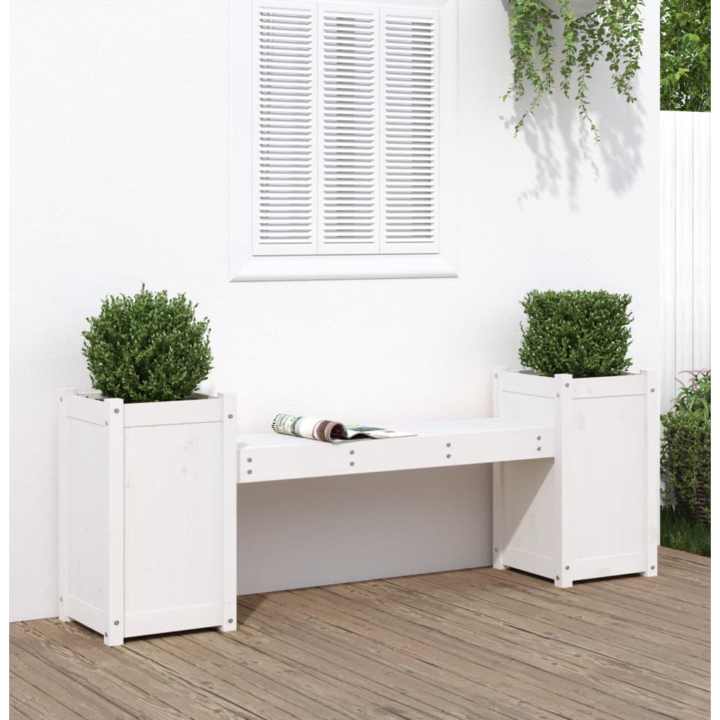 foto del prodotto panchina con fioriera bianca 180x36x63cm legno massello di pinocod mxl 128008