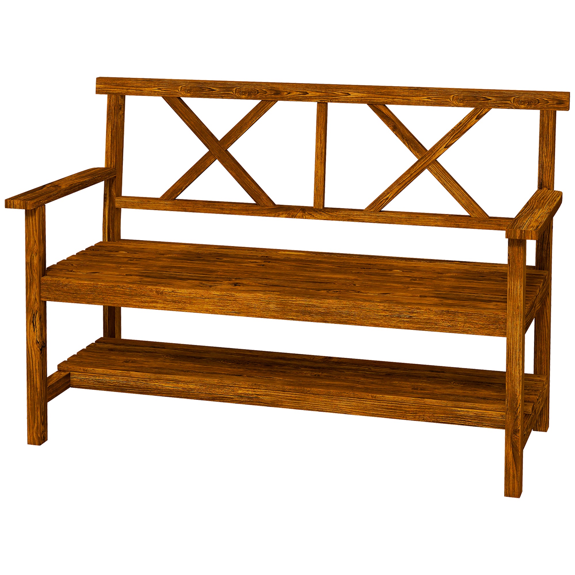 foto del prodotto panchina da giardino 2 posti in legno con ripiano e braccioli 125x58x88cm legno