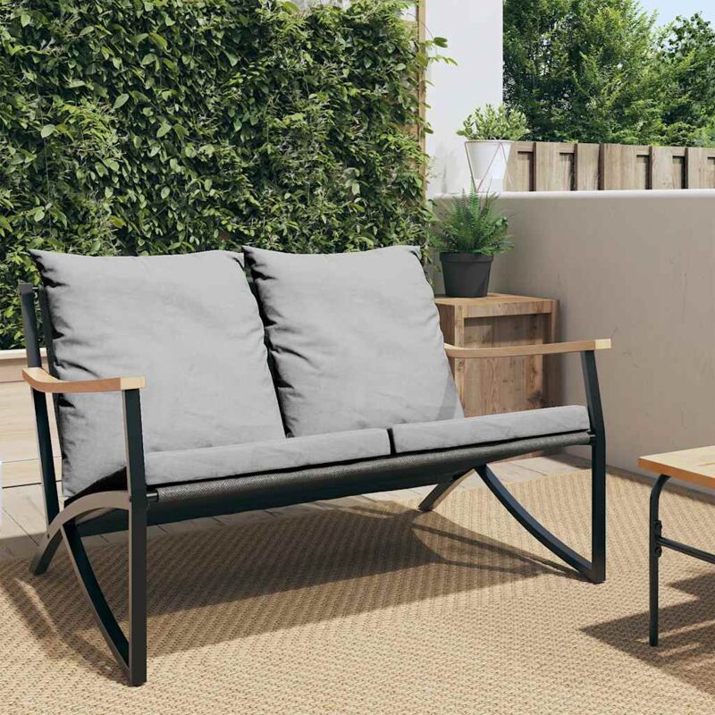 foto del prodotto panchina da giardino con cuscini 120 cm nera in acciaio vidaxl