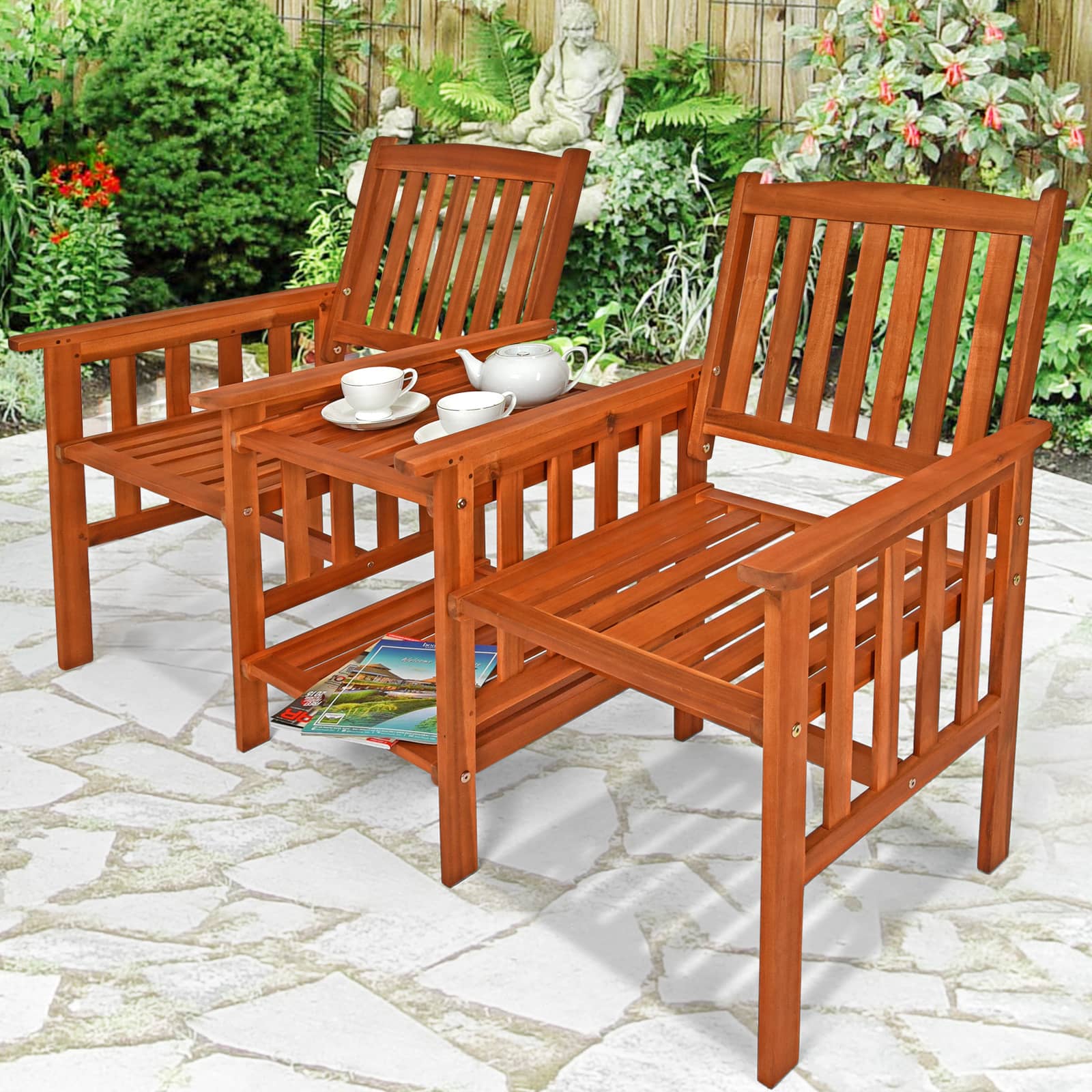 foto del prodotto panchina da giardino con tavolino annesso legno acacia 164x63x91cm