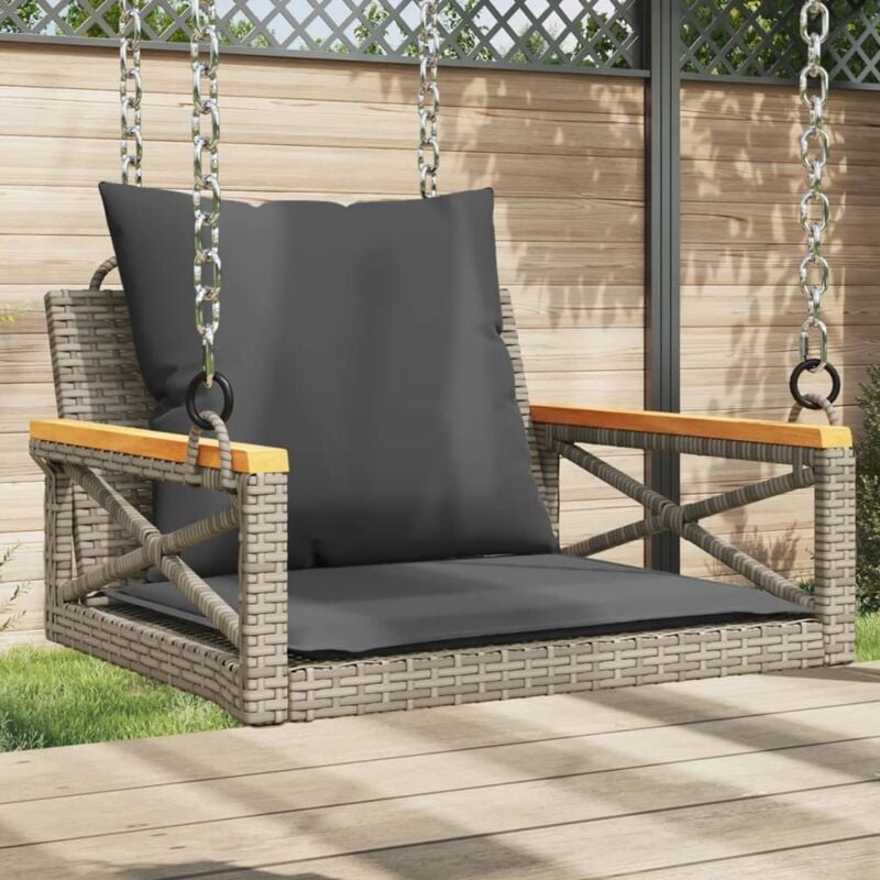 foto del prodotto panchina dondolo con cuscini grigia 63x62x40 cm in polyrattan