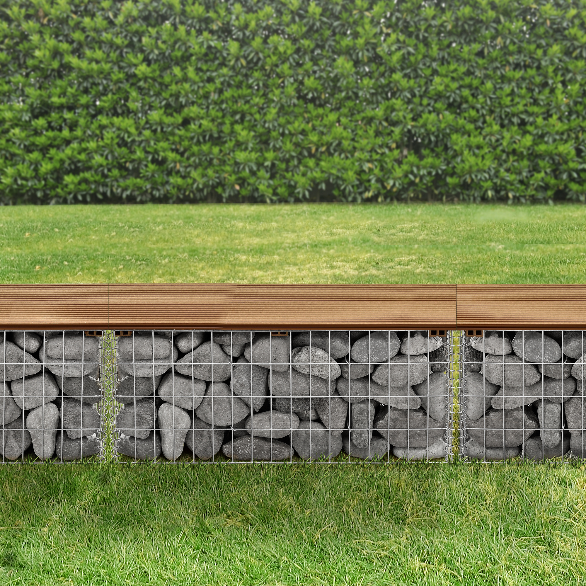 foto del prodotto panchina gabbione metallico con seduta in wpc 100 x 30 x 45 cm colore legno teak pro.tec