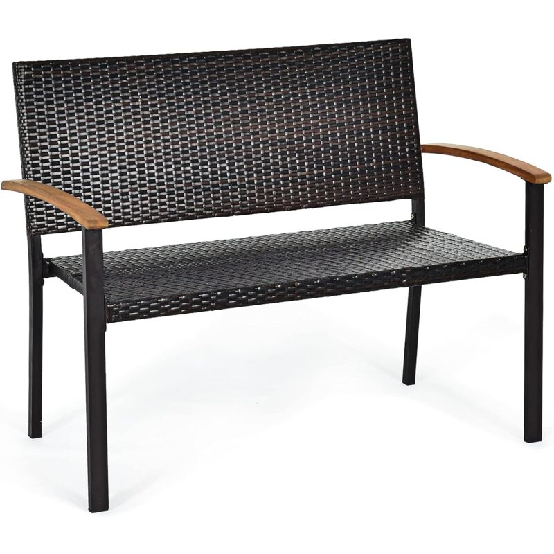 foto del prodotto panchina per cortile, panca da esterno in rattan resistente alle intemperie, panchina da giardino, capacit di carico 360 kg, marrone