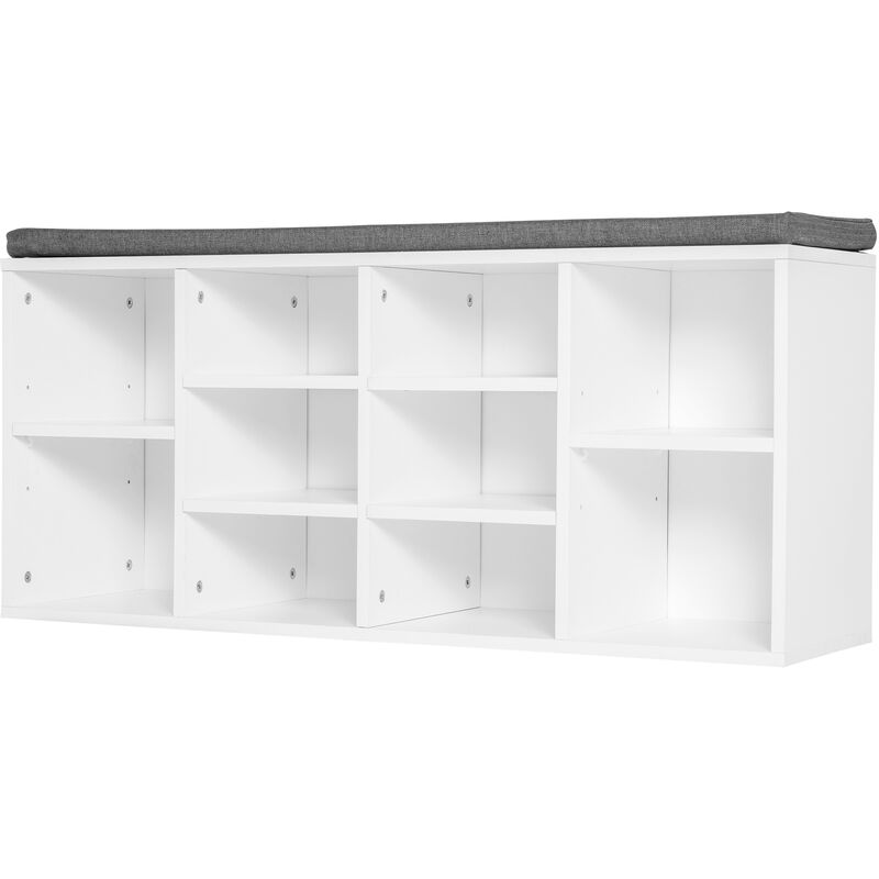 foto del prodotto panchina scarpiera con ripiani regolabili in legno bianco e grigio 104x30x48 cm