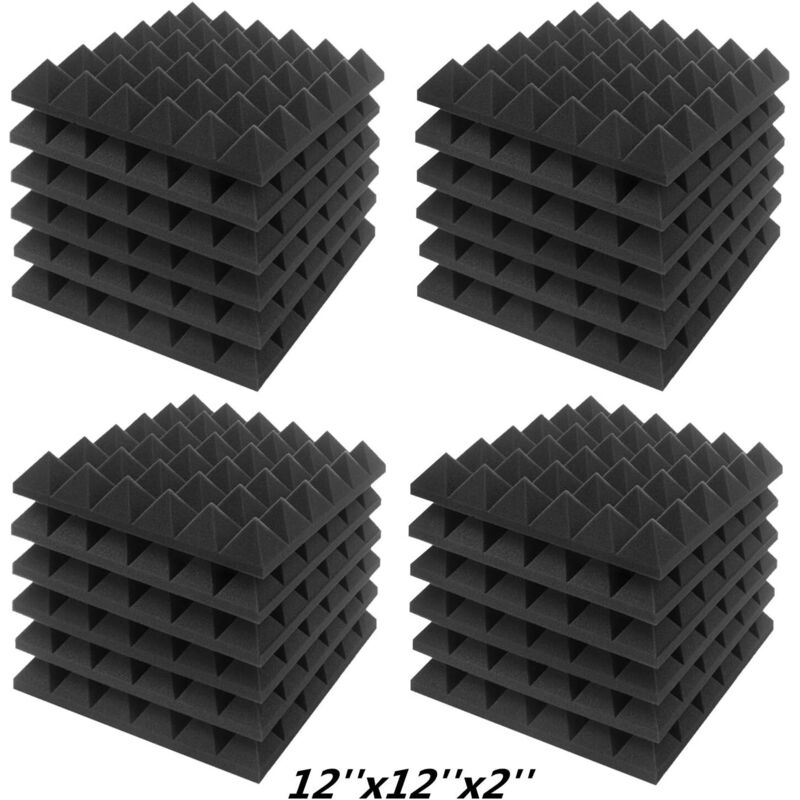 foto del prodotto pannelli acustici in schiuma piramidale 2 x 12 x 12 piastrelle fonoassorbenti da studio carbone confezione da 24