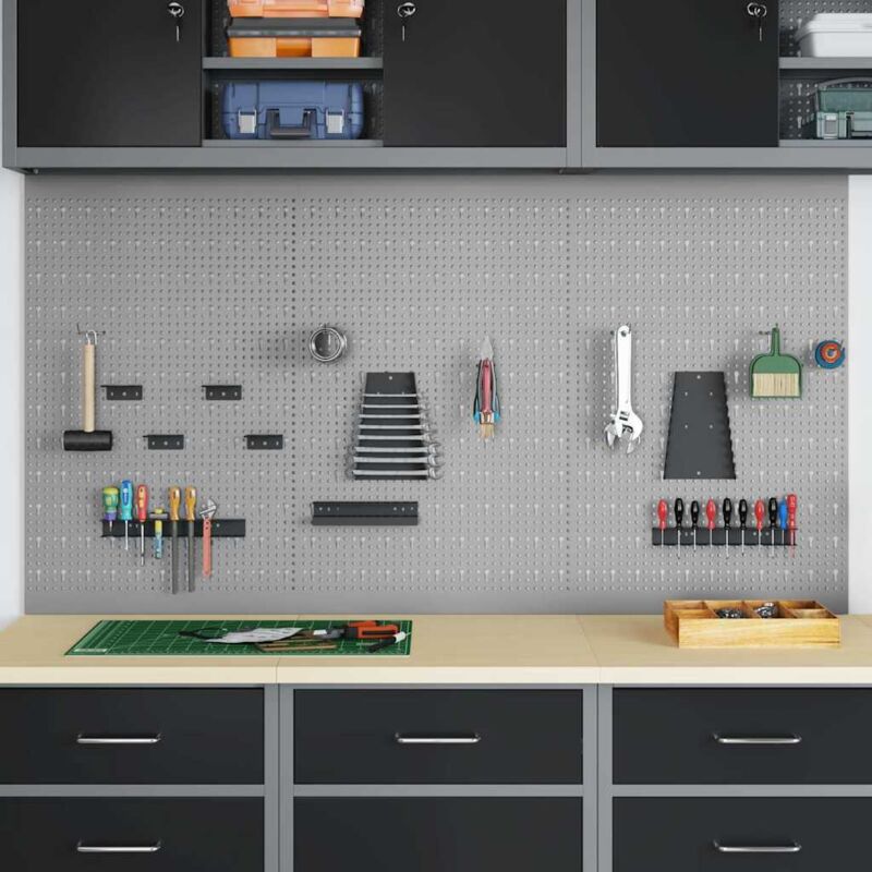 foto del prodotto pannelli appesi 3 pz con 15 accessori grigio 50x80 cm acciaio vidaxl