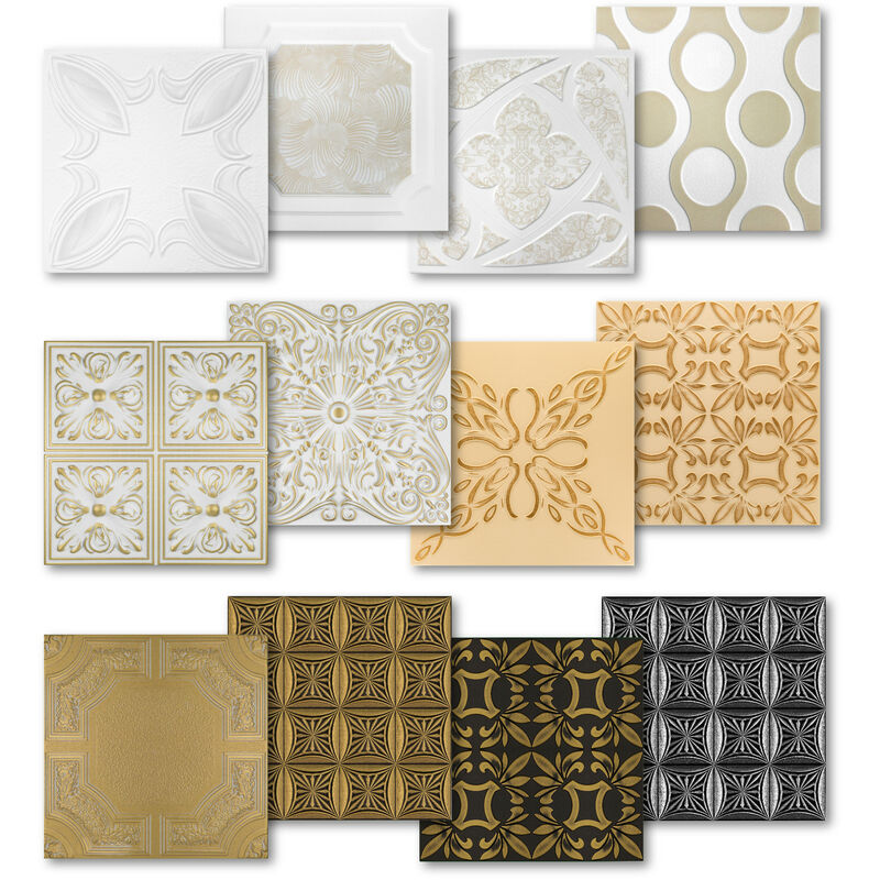 foto del prodotto pannelli da soffitto 2 mq pannelli xps dimensionalmente stabili hexim 50x50cm no.03 a no.112 nr.05.s z grigio oro