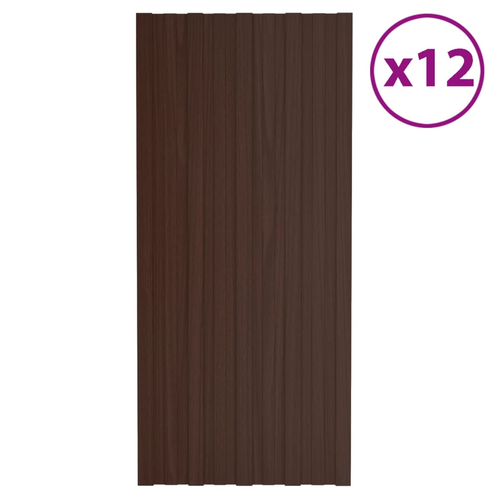 foto del prodotto pannelli da tetto 12 pz in acciaio zincato marrone 100x45 cm