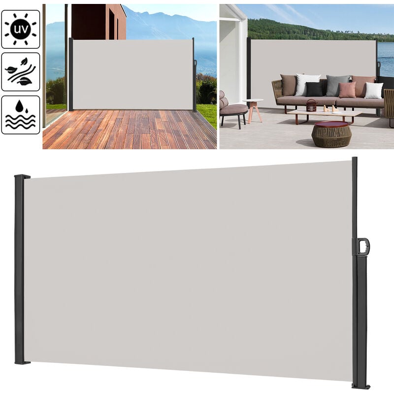 foto del prodotto pannelli divisori tenda da sole laterale allungabile, 180 x 300 cm, per balcone, terrazza, giardino, esterni, colore grigio hengmei