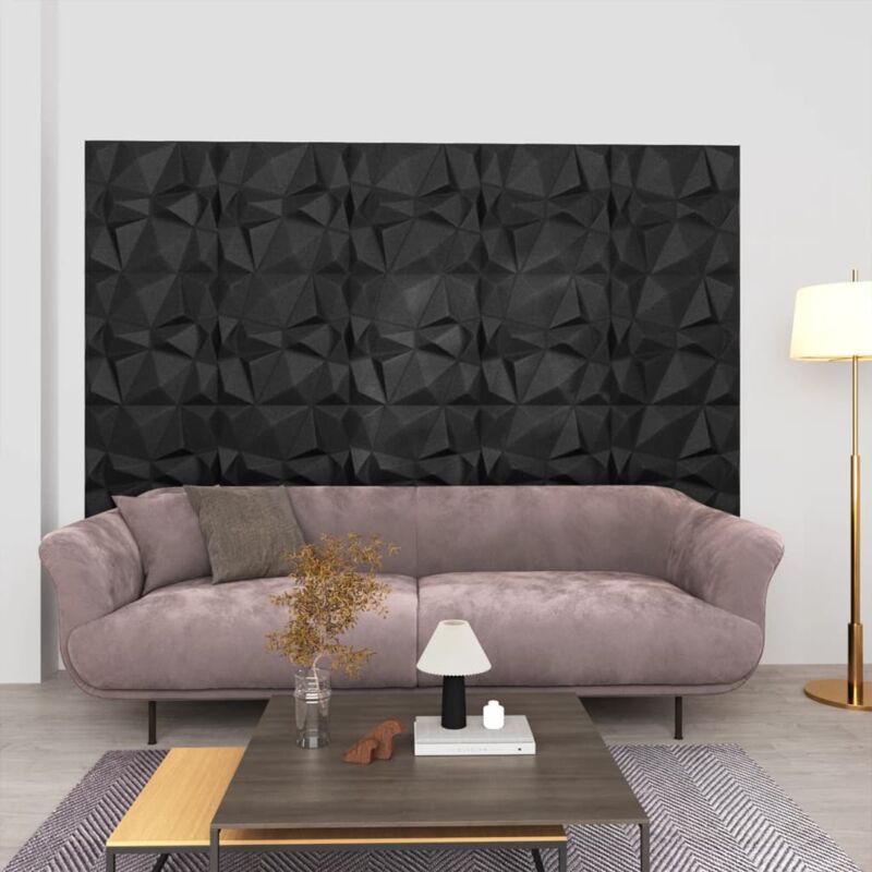 foto del prodotto pannelli murali 3d 12 pz 50x50 cm neri a diamante 3 m vidaxl