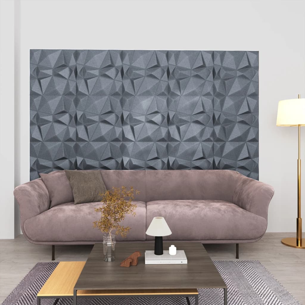 foto del prodotto pannelli murali 3d 24 pz 50x50 cm grigi a diamante 6 m cod mxl 5784