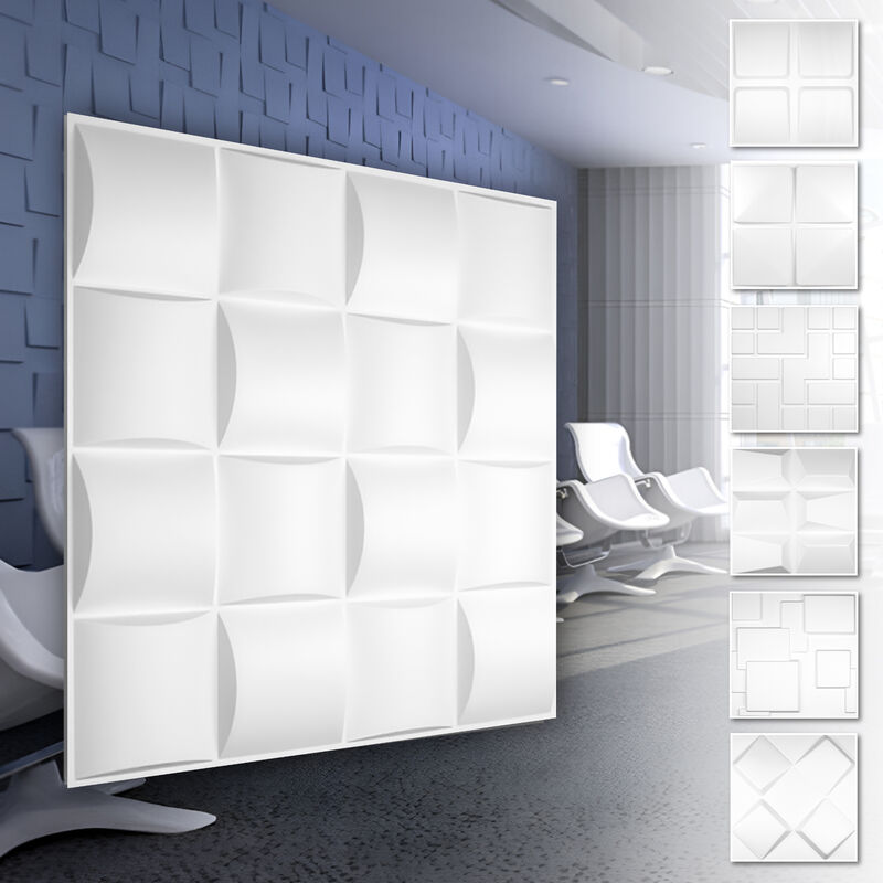 foto del prodotto pannelli murali 3d in plastica pvc rivestimento murale bianco con aspetto 3d motivi a cubo 1 pannello campione, hd008