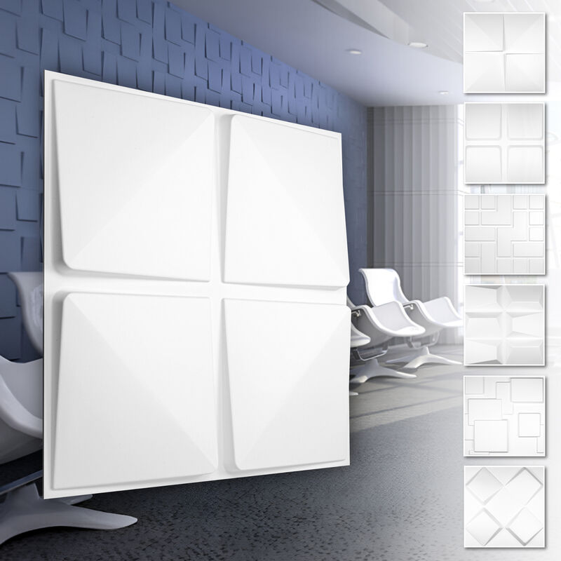 foto del prodotto pannelli murali 3d in plastica pvc rivestimento murale bianco con aspetto 3d motivi a cubo 1 pannello campione, hd032