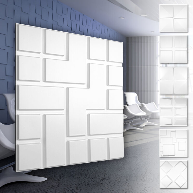 foto del prodotto pannelli murali 3d in plastica pvc rivestimento murale bianco con aspetto 3d motivi a cubo 1 pannello campione, hd061