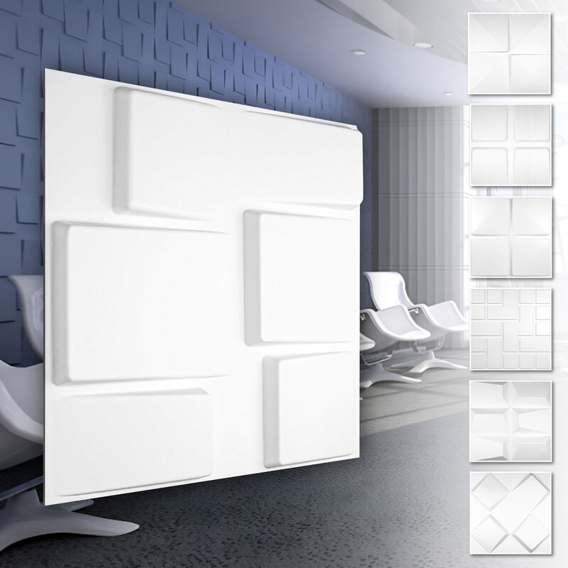 foto del prodotto pannelli murali 3d in plastica pvc rivestimento murale bianco con aspetto 3d motivi a cubo 2 mq 8 pannelli, hd098