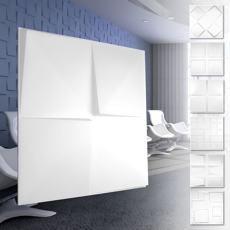 foto del prodotto pannelli murali 3d in plastica pvc rivestimento murale bianco con aspetto 3d motivi a cubo 3 mq 12 pannelli, hd132