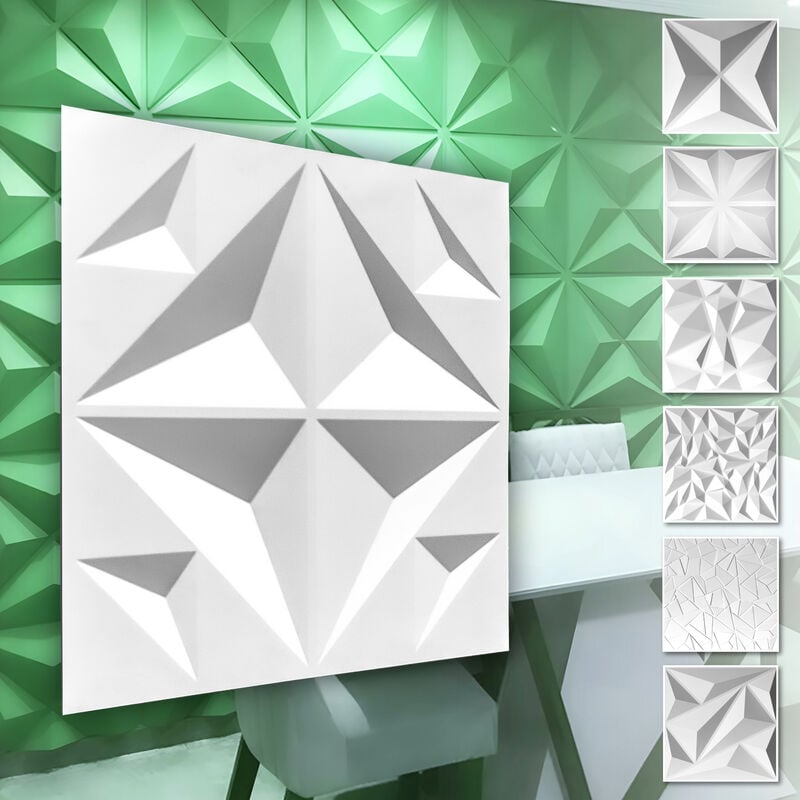 foto del prodotto pannelli murali 3d in plastica pvc rivestimento murale bianco con aspetto 3d motivi a diamante 1 pannello campione, hd018