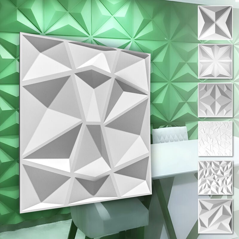 foto del prodotto pannelli murali 3d in plastica pvc rivestimento murale bianco con aspetto 3d motivi a diamante 1 pannello campione, hd094