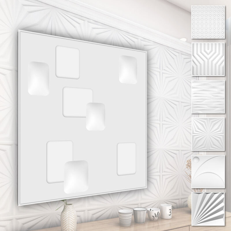 foto del prodotto pannelli murali 3d in plastica pvc rivestimento murale bianco con aspetto 3d motivi astratti 2 mq 8 pannelli, hd009