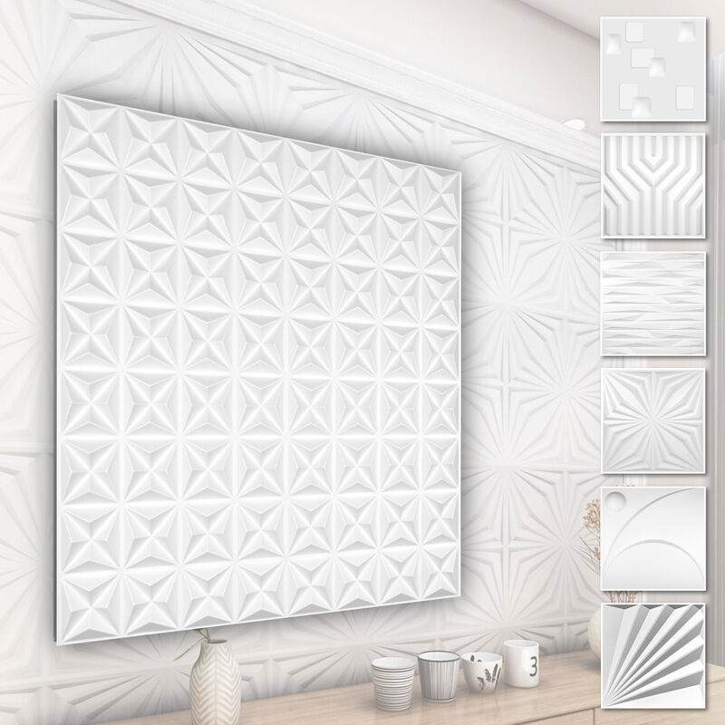 foto del prodotto pannelli murali 3d in plastica pvc rivestimento murale bianco con aspetto 3d motivi astratti 5 mq 20 pannelli, hd003 1
