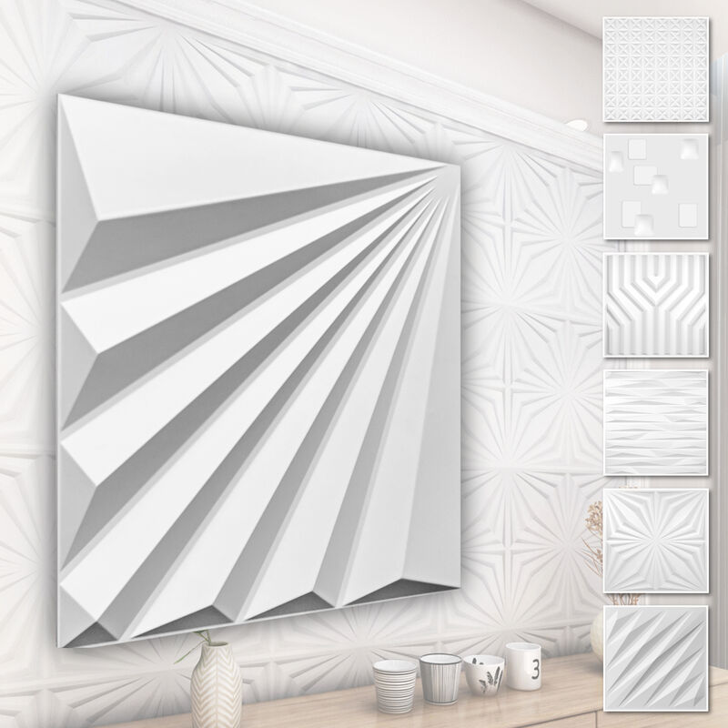foto del prodotto pannelli murali 3d in plastica pvc rivestimento murale bianco con aspetto 3d motivi astratti 5 mq 20 pannelli, hd142