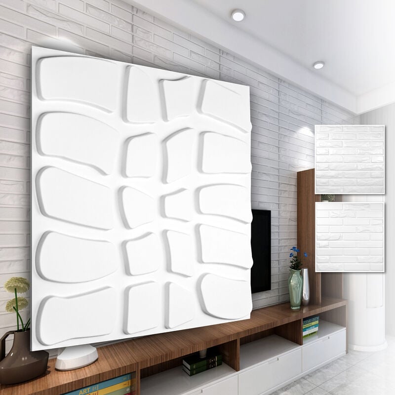 foto del prodotto pannelli murali 3d in plastica pvc rivestimento murale bianco con aspetto 3d motivi di mattoni 2 mq 8 pannelli, hd065