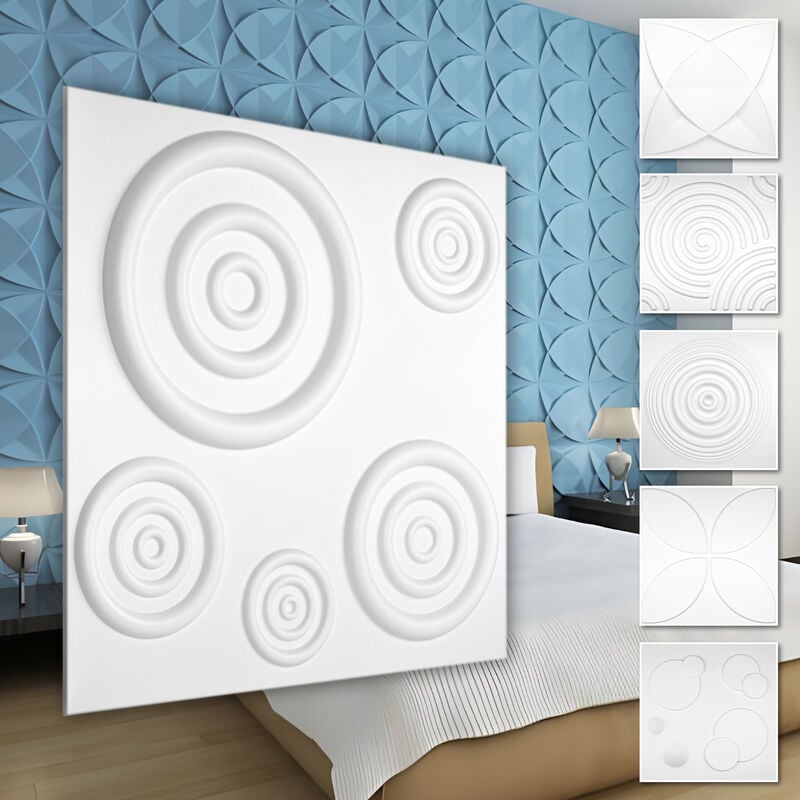 foto del prodotto pannelli murali 3d plastica pvc rivestimento murale bianco con aspetto 3d motivi a ghirigori 5 mq 20 pannelli, hd079