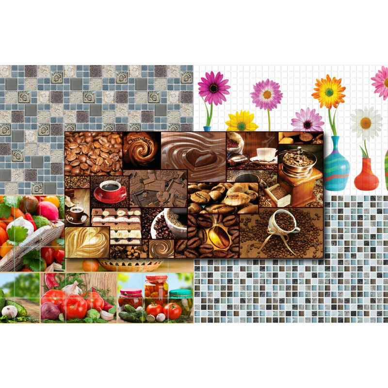 foto del prodotto pannelli murali in pvc motivi a mosaico, pannelli di facile manutenzione scorta rimanento cucitura bianca rosa