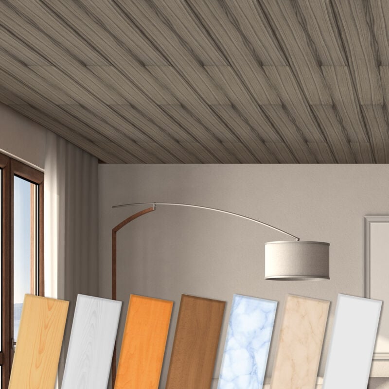foto del prodotto pannelli per soffitto in xps styrofoam rivestimento leggero e stabile molti modelli e colori p 14 noce scuro, 2 metri quadrati
