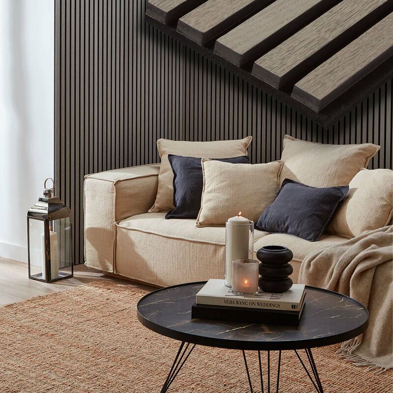foto del prodotto pannello acustico feltro e fibra di legno lamelli millerighe rovere grigio 120x34x1,5