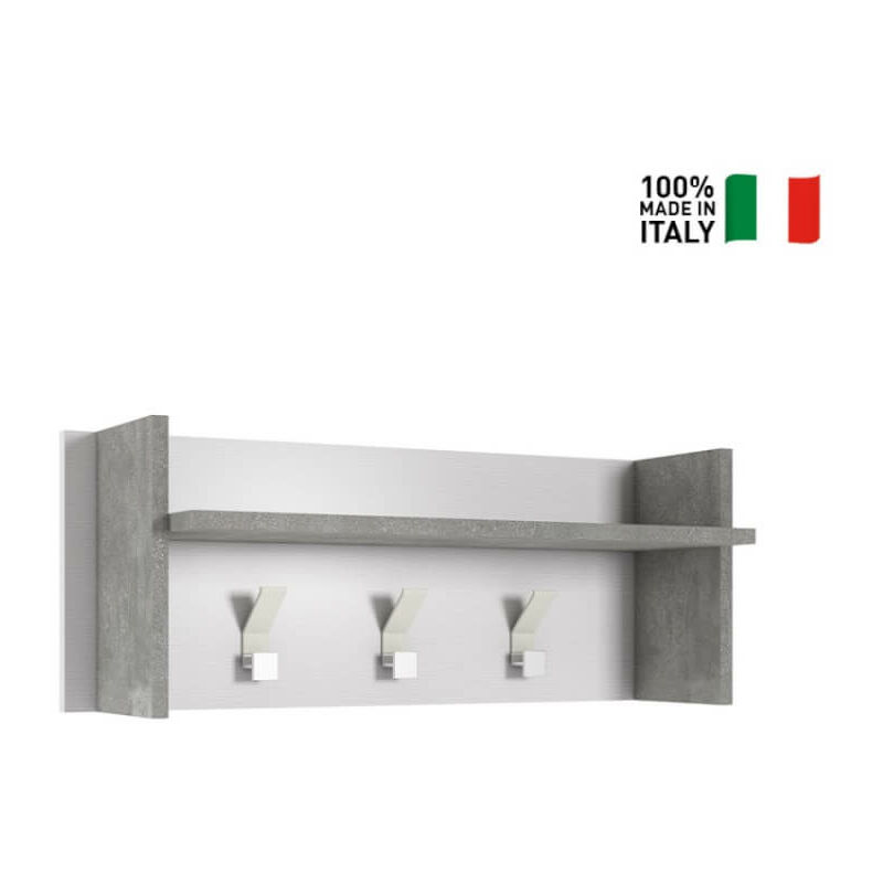 foto del prodotto pannello appendiabiti con ampio ripiano e 3 ganci bianco cemento