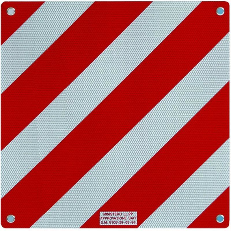 foto del prodotto pannello carichi sporgenti in alluminio rifrangente omologato con fori antitaglio e angoli arrotondati 500x500mm
