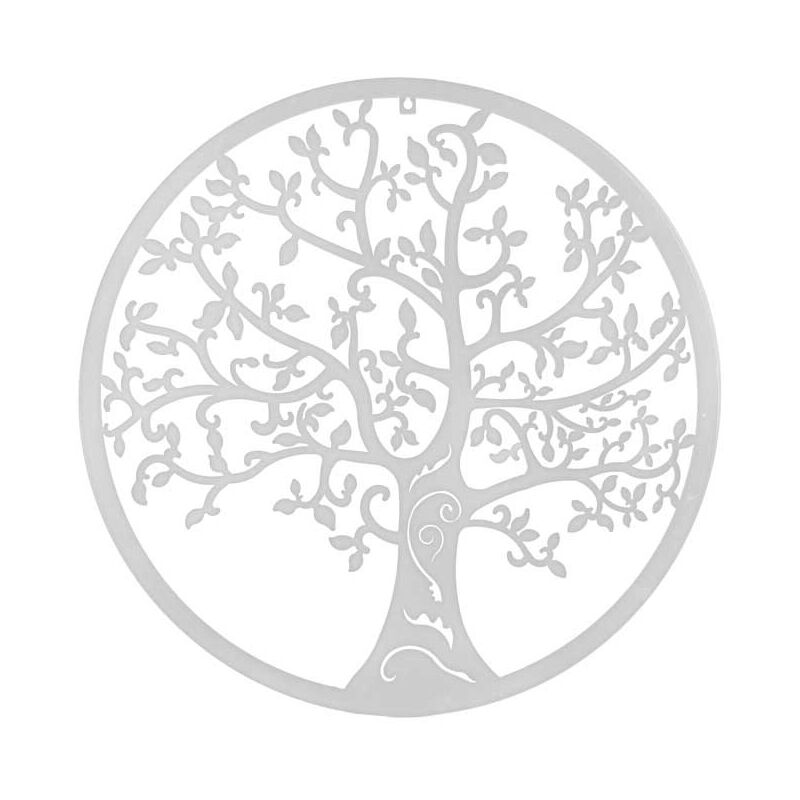 foto del prodotto pannello deorativo tondo in metallo 40x1cm con albero bianco