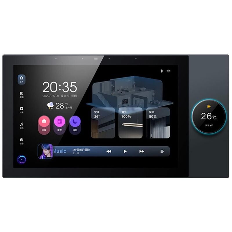 foto del prodotto pannello di controllo per la casa intelligente, interruttore dimmer da 10 pollici e lettore di musica di sottofondo, interruttore del timer di