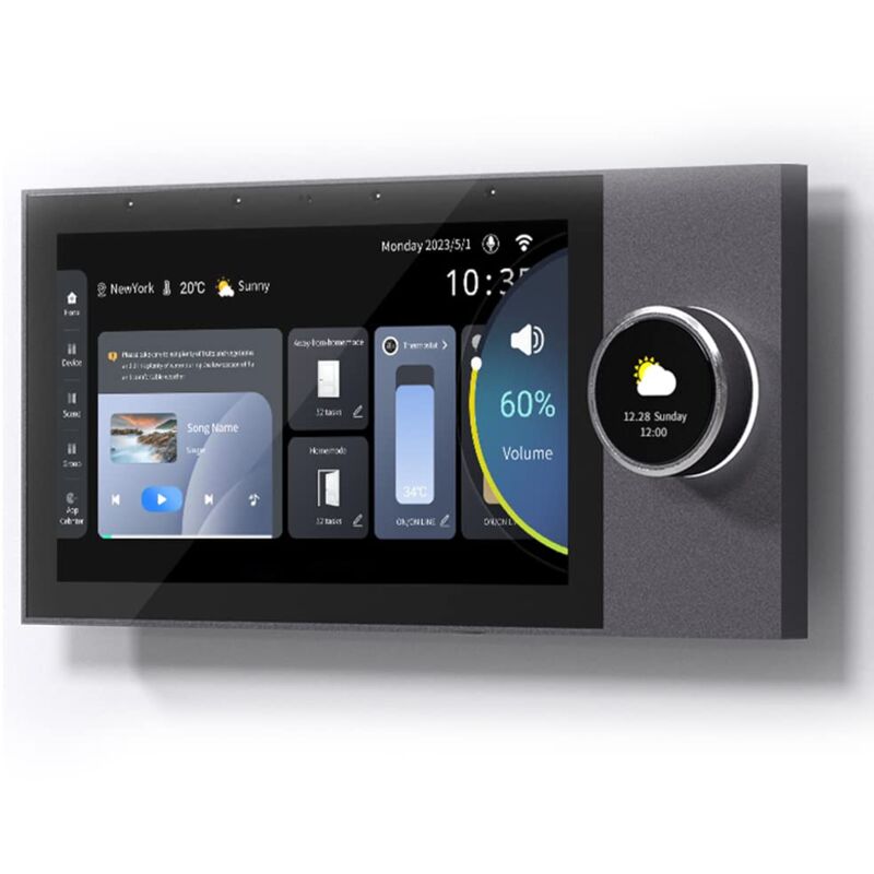 foto del prodotto pannello di controllo per la casa intelligente, interruttore dimmer da 7 pollici e lettore di musica di sottofondo, interruttore timer di controllo