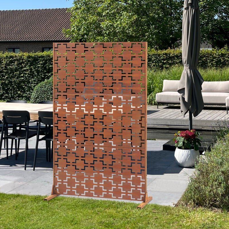 foto del prodotto pannello divisorio basciano struttura traforata in acciaio 180 x 120 cm marrone ossidato casa.pro