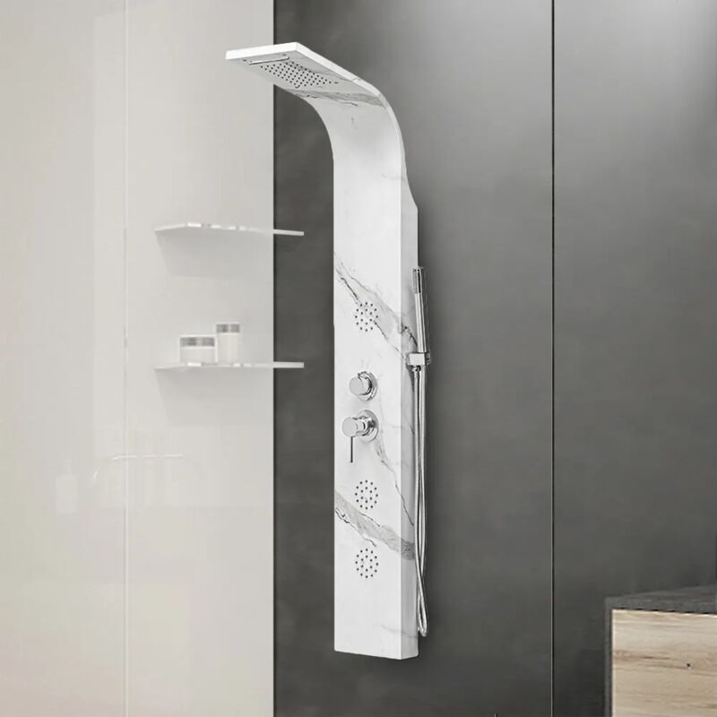foto del prodotto pannello doccia idromassaggio in acciaio inox effetto marmo con 4 funzioni