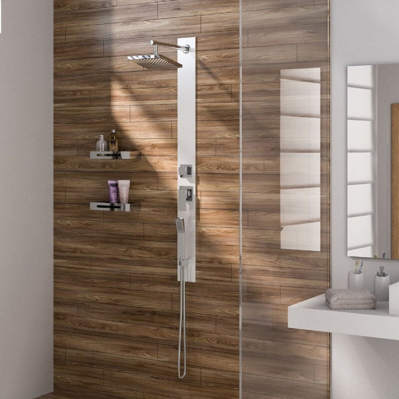 foto del prodotto pannello doccia in vetro temperato e acciaio inox h130 cm con miscelatore manuale style 01