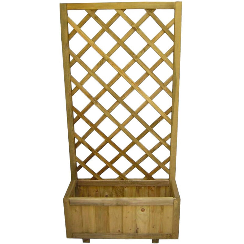 foto del prodotto pannello grigliato in legno impregnato con cornice rettangolare e fioriera per esterno 75x30xh140 cm