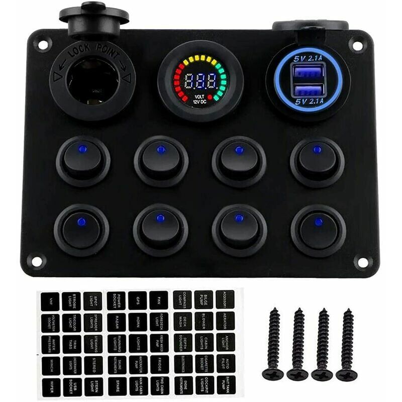foto del prodotto pannello interruttori a bilanciere 12 24v presa di carica usb doppia con pannello interruttori a bilanciere voltmetro led per auto e barca