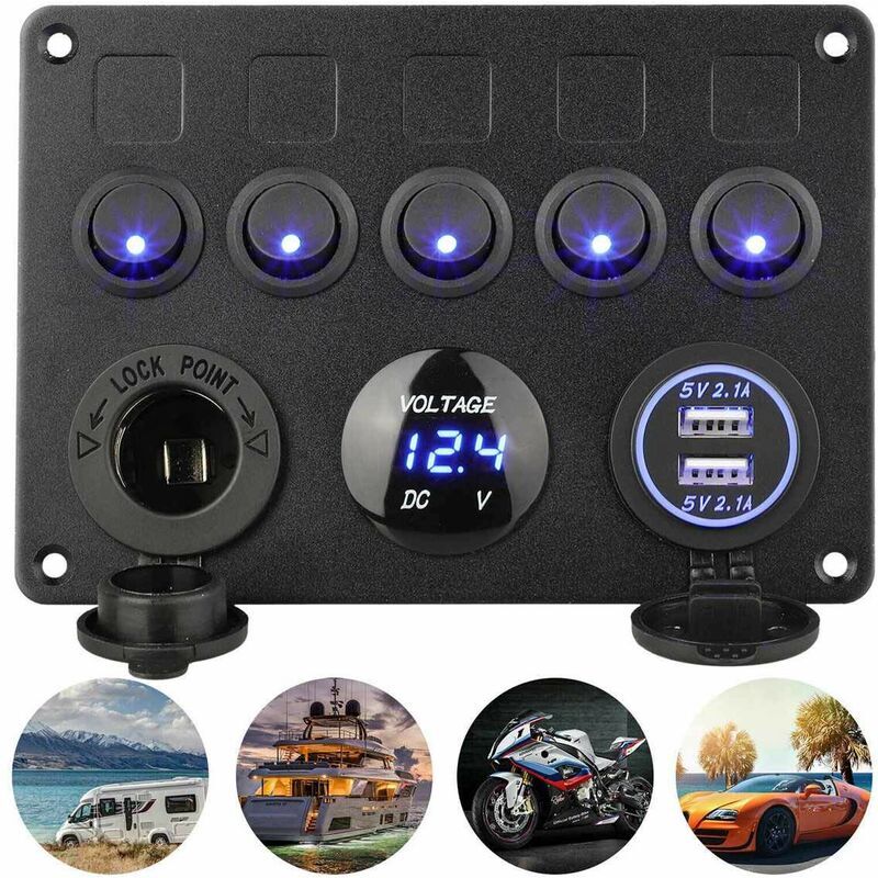 foto del prodotto pannello interruttori a bilanciere a 5 bande pannello interruttori per auto e barche impermeabile doppio usb dc 12v 24v led camion rimorchio veicoli