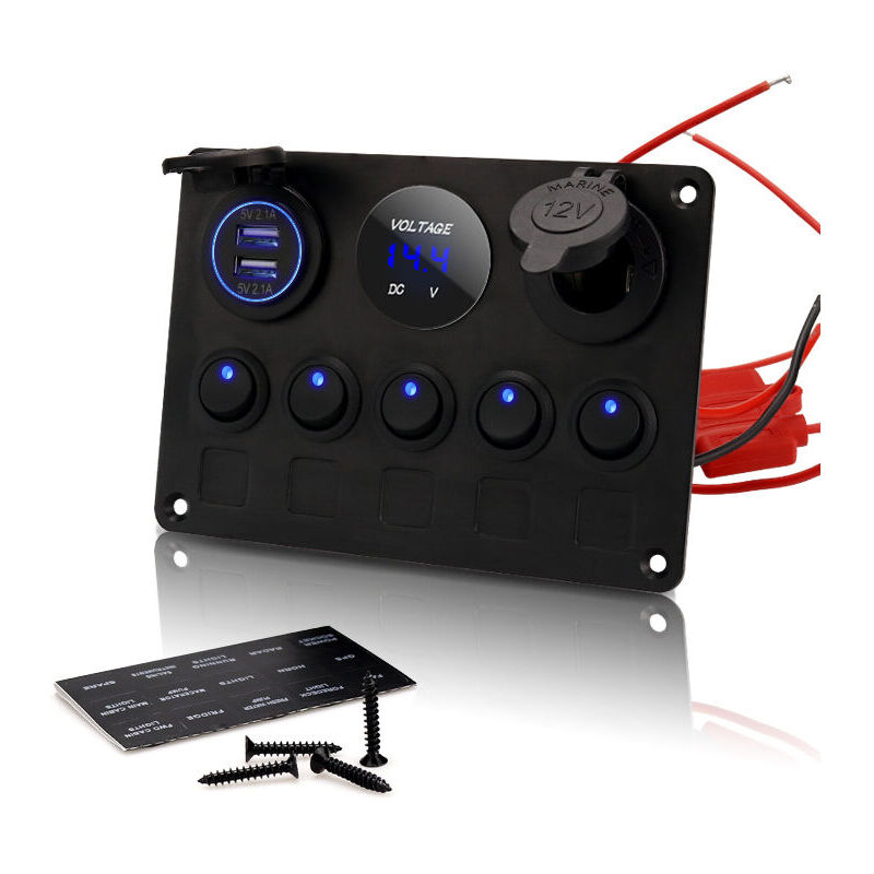 foto del prodotto pannello interruttori a bilanciere a 5 vie interruttore a bilanciere impermeabile doppia usb dc 12v 24v per barca, auto, camion, rimorchio,