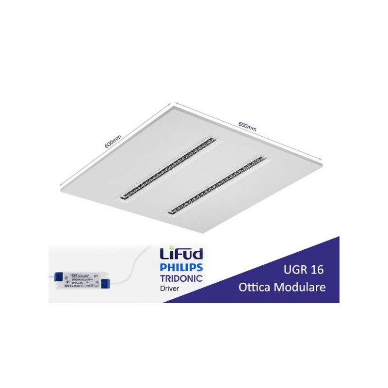 foto del prodotto pannello led con ottica modulare ugr 16 bianco neutro 30w 60x60cm 150lm w per ufficio enti pubblici