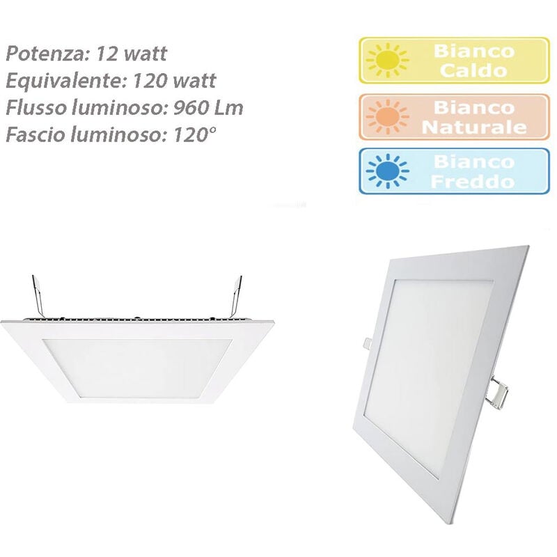 foto del prodotto pannello led incasso quadrato slim 12 watt plafoniera luce bianca fredda 6500k faretto illuminazione di interni driver incluso