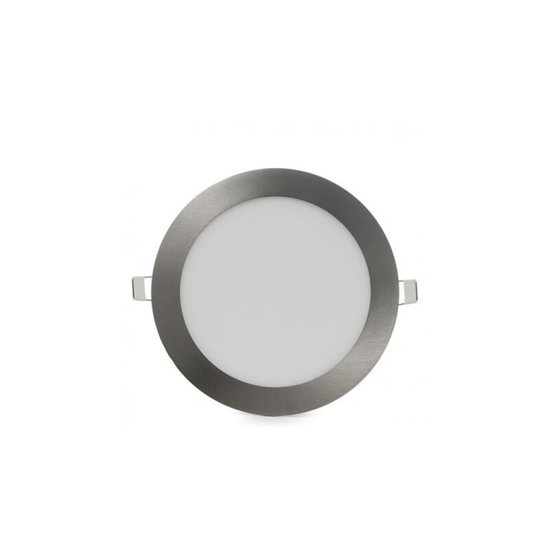 foto del prodotto pannello led rotondo acciaio satinato nickel slim12w ip20 incasso faretto completo driver luce calda naturale fredda downlight fredda bianca 6500k