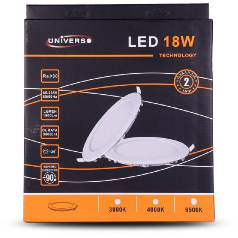 foto del prodotto pannello led slim 18 w incasso rotondo in pvc luce caldo freddo naturale p205a t bianco freddo trade shop traesio