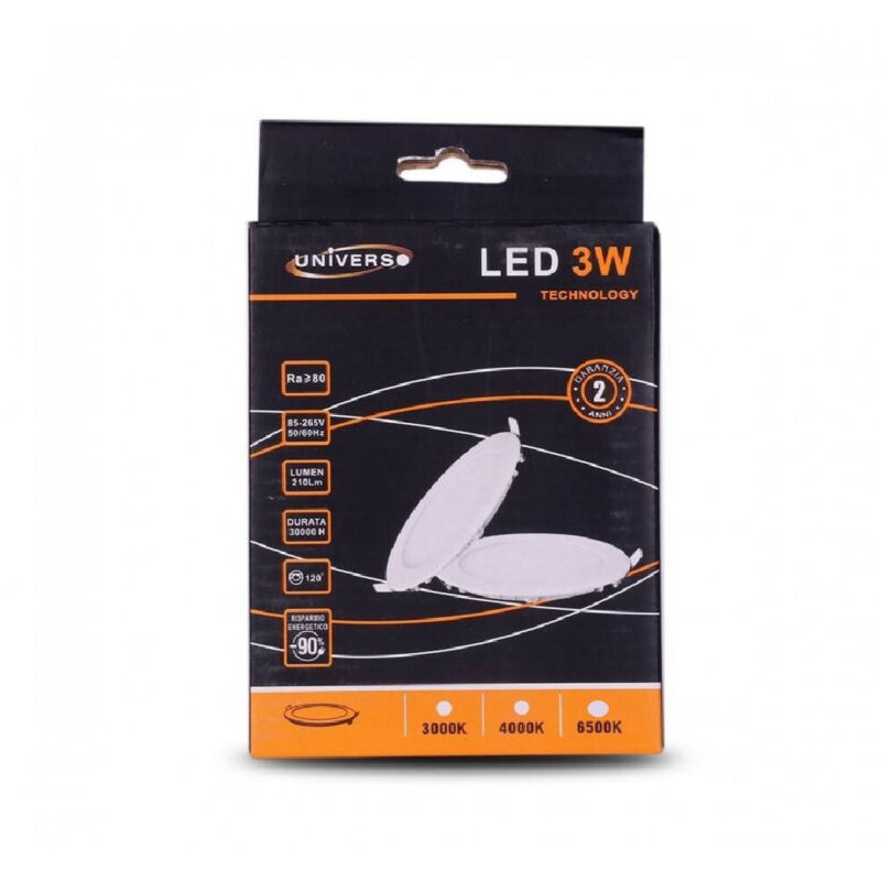 foto del prodotto pannello led slim 3w incasso rotondo in pvc bianco caldo freddo naturale p73at bianco naturale trade shop traesio
