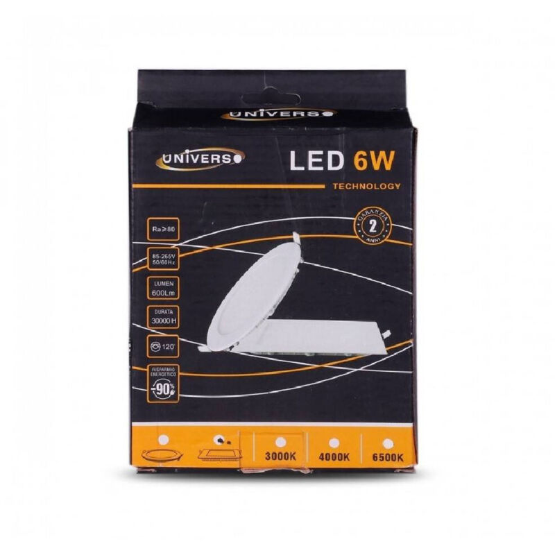 foto del prodotto pannello led slim 6w incasso quadrato in pvc luce caldo freddo naturale p105aq bianco caldo trade shop traesio