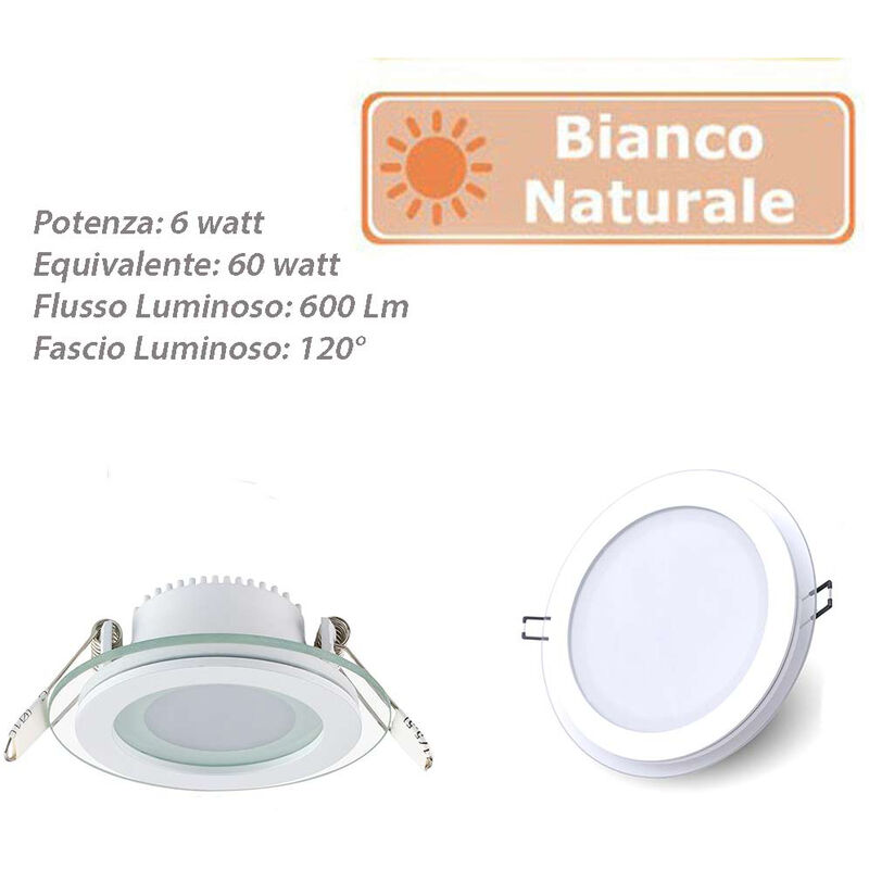 foto del prodotto pannello led slim incasso bordo in vetro tondo 6 watt luce naturale 4000k